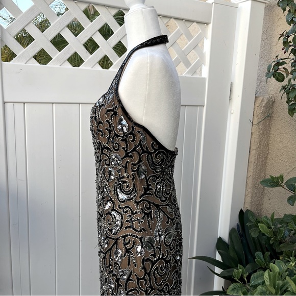 Vintage Oleg Cassini Black Tie Collection Silk Rhinestone Halter Dress Size 10 - Picture 10 of 15